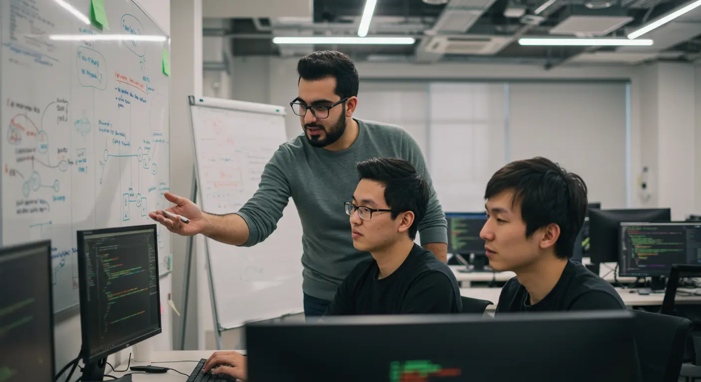 Developers iterating on AI-generated wireframes and design patterns